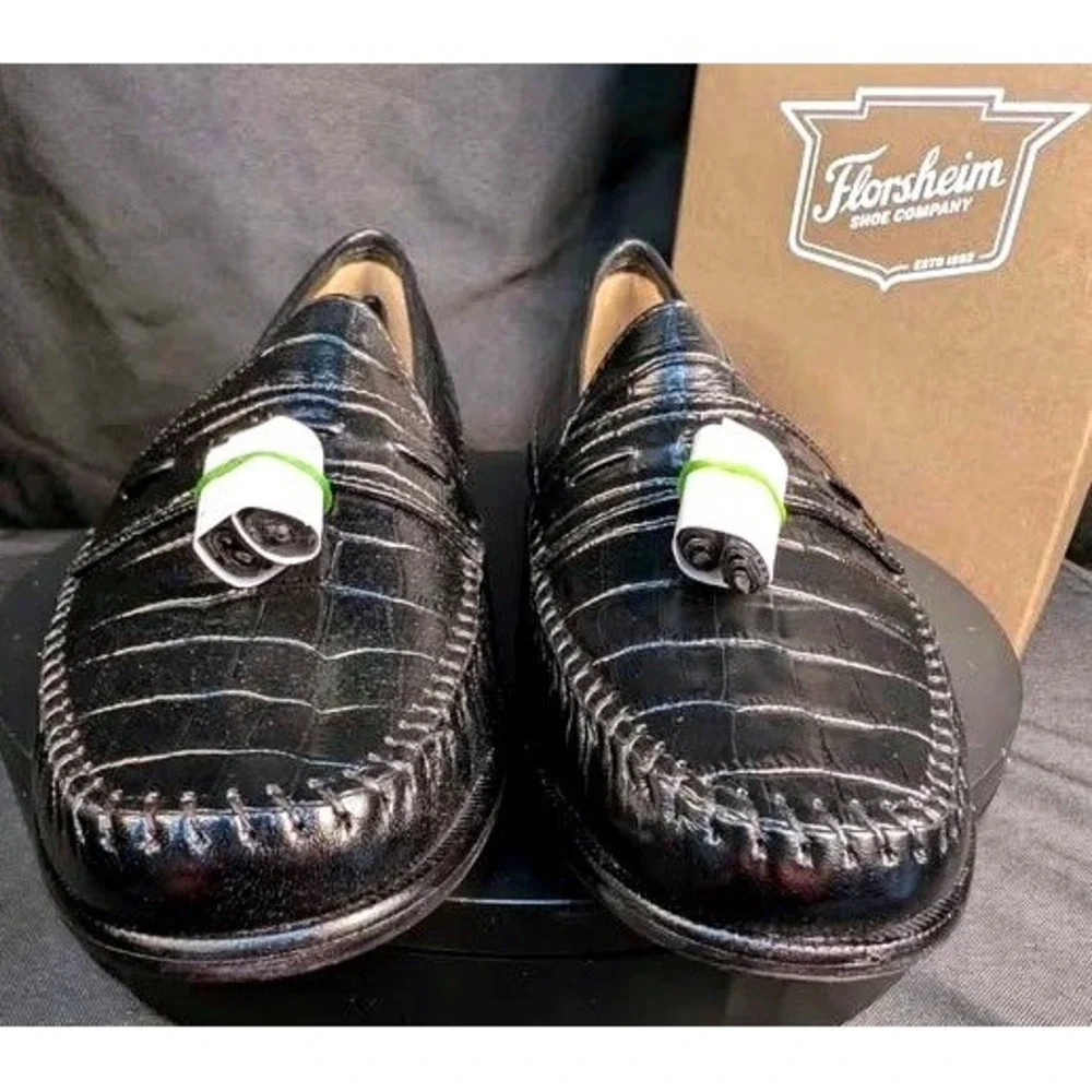 Florsheim Pisa Black Croc Print Tassel Loafers~18469-01 ~Sz 8 3E Extra Wide~NIB - Picture 10 of 15